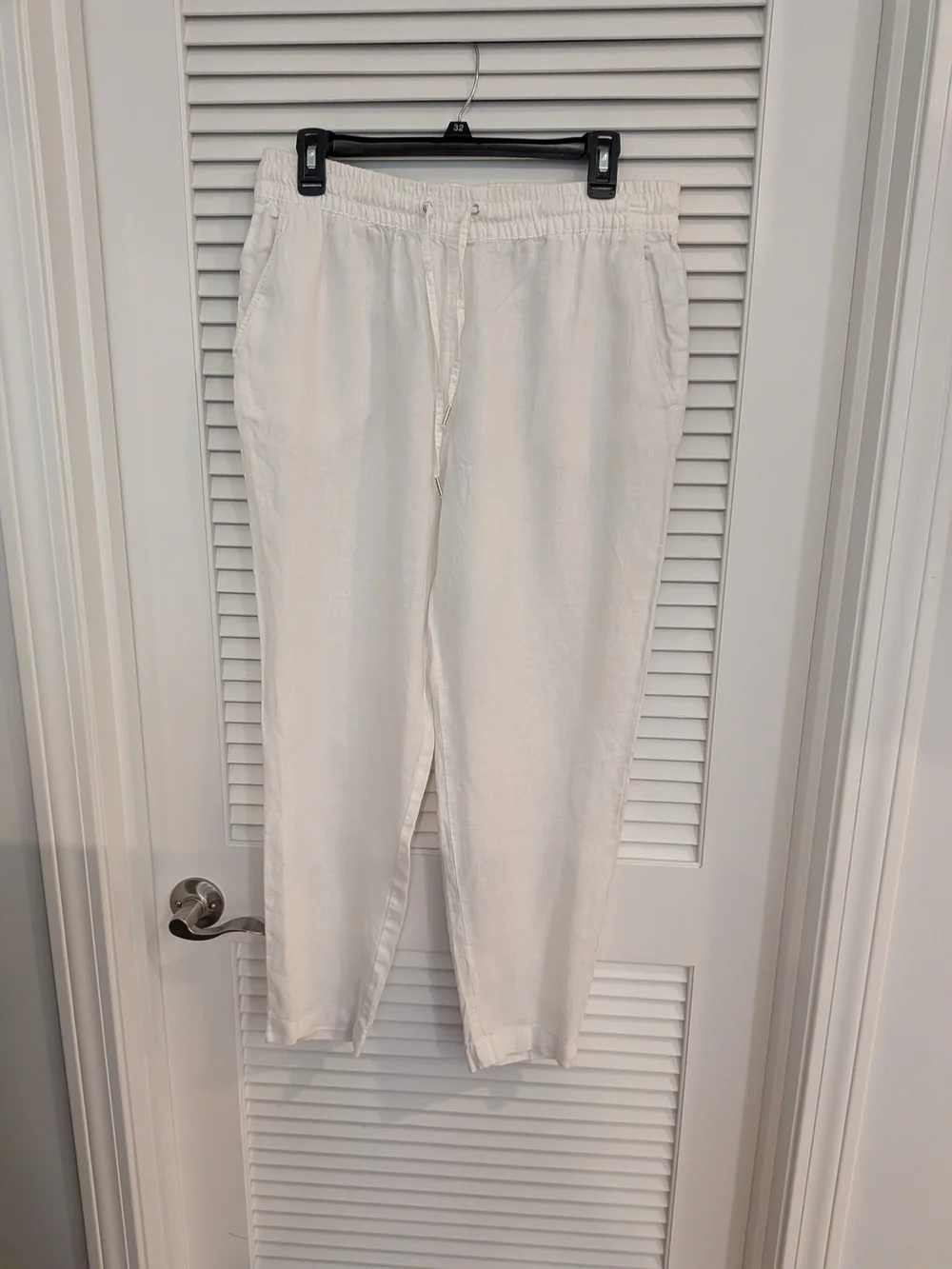 H& M White Drawstring Linen Blend Pants Women Size 8 (Medium)